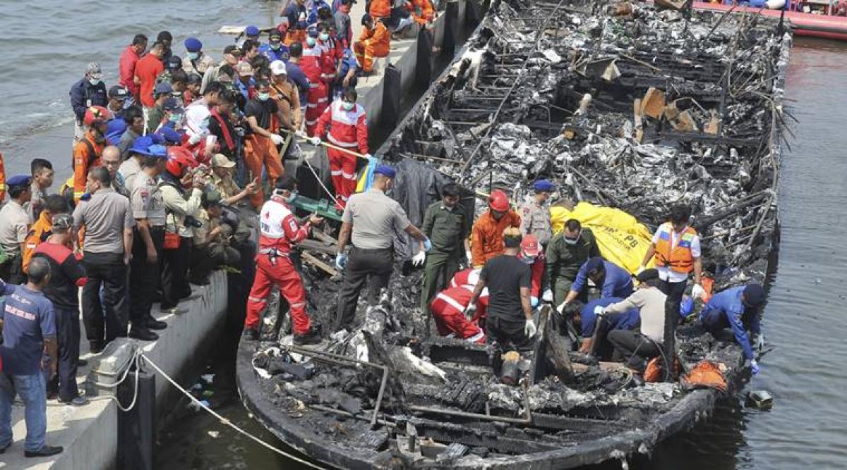 Indonesia boat fire: 17 still missing