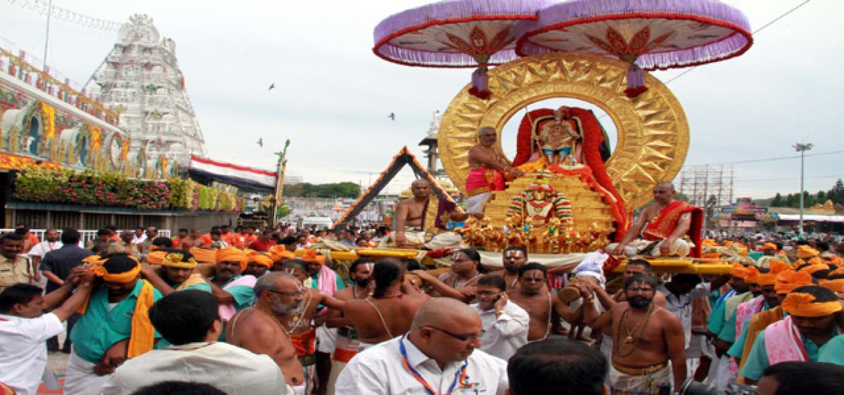 Malayappa Swamy rides on Suryaprabha Vahanam