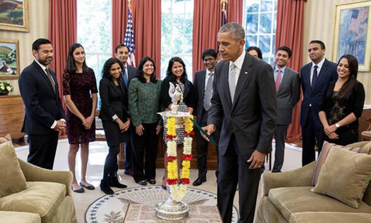 US President lights Diya on Diwali at the White House