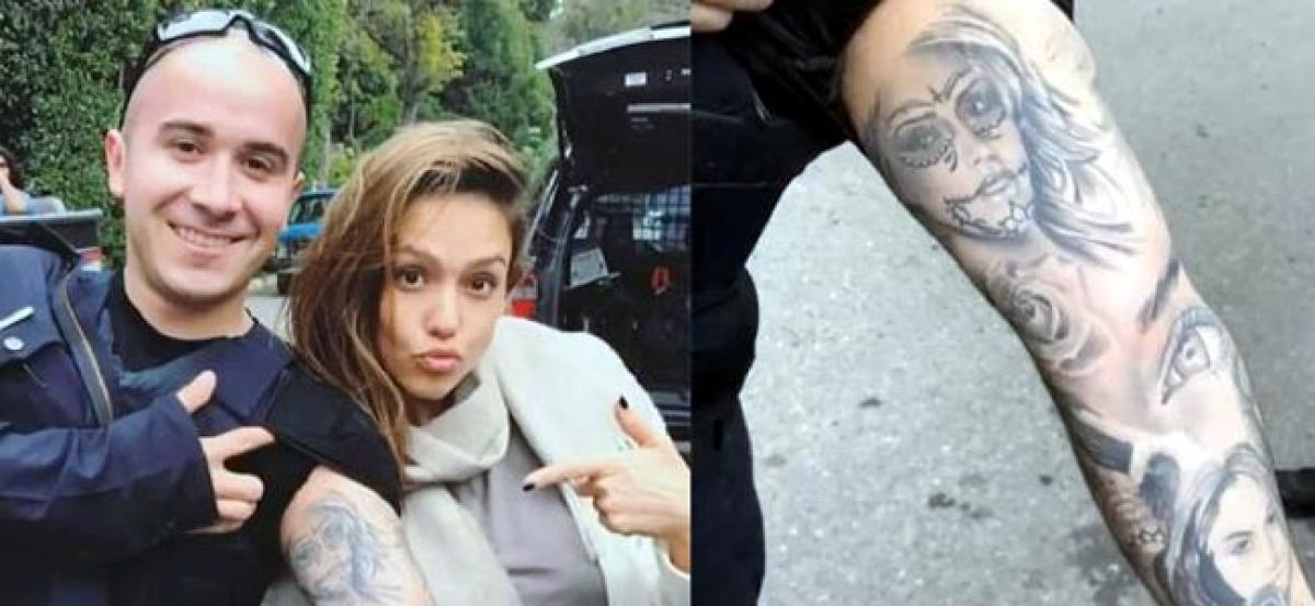 Jessica Alba impressed by a cops tattoo