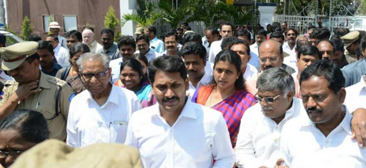 Roja stopped from entering Assembly; YSRCP MLAs stage sit-in