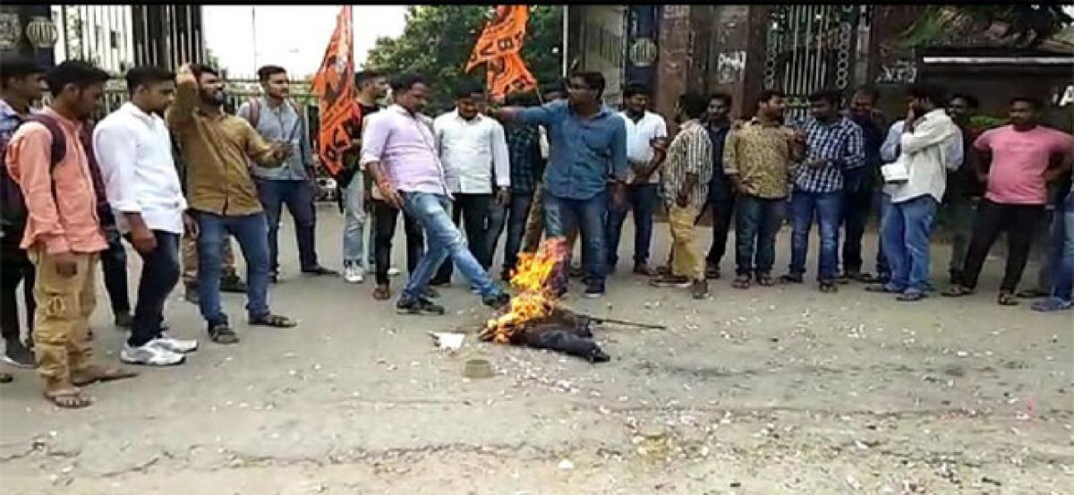 ABVP students burst crackers to celebrate Assembly dissolution