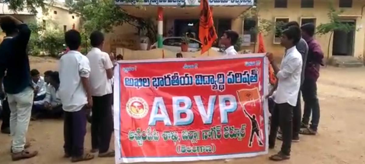 ABVP protests for better facilities in SC/ST hostels in Achampet