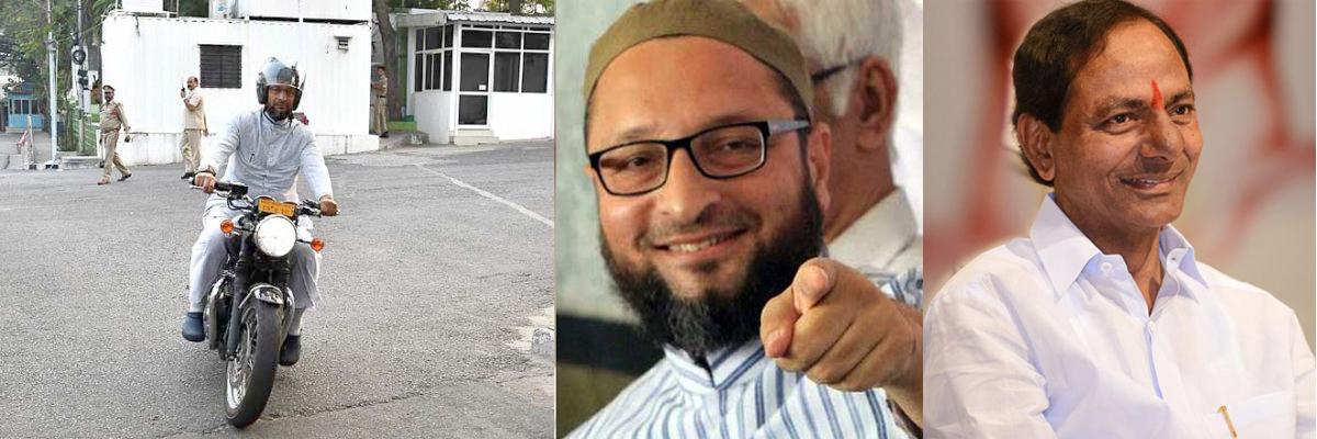 Asaduddin Owaisi made a quick ride to Pargathi Bhavan to meet KCR