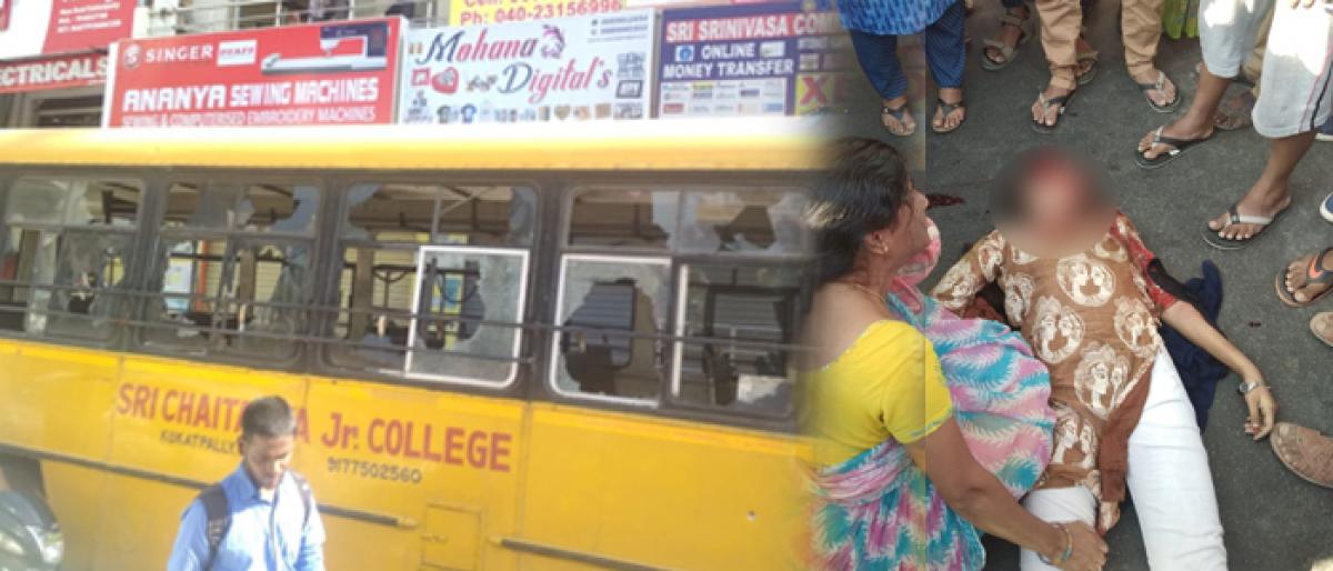 Inter student dies in a college bus accident at Kukatpally