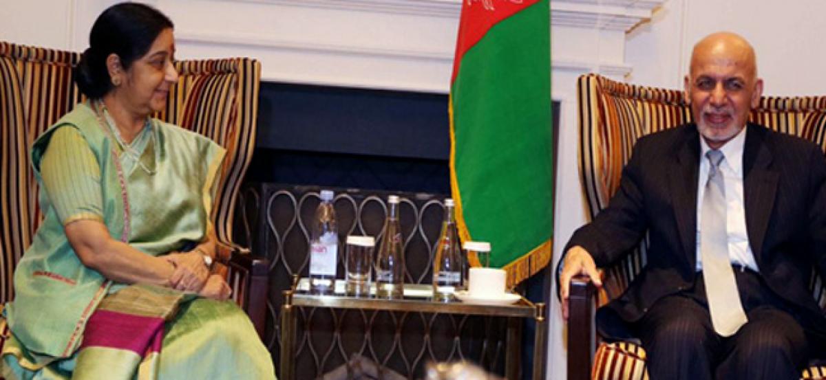 Sushma Swaraj meets Afghan President Ghani in New York