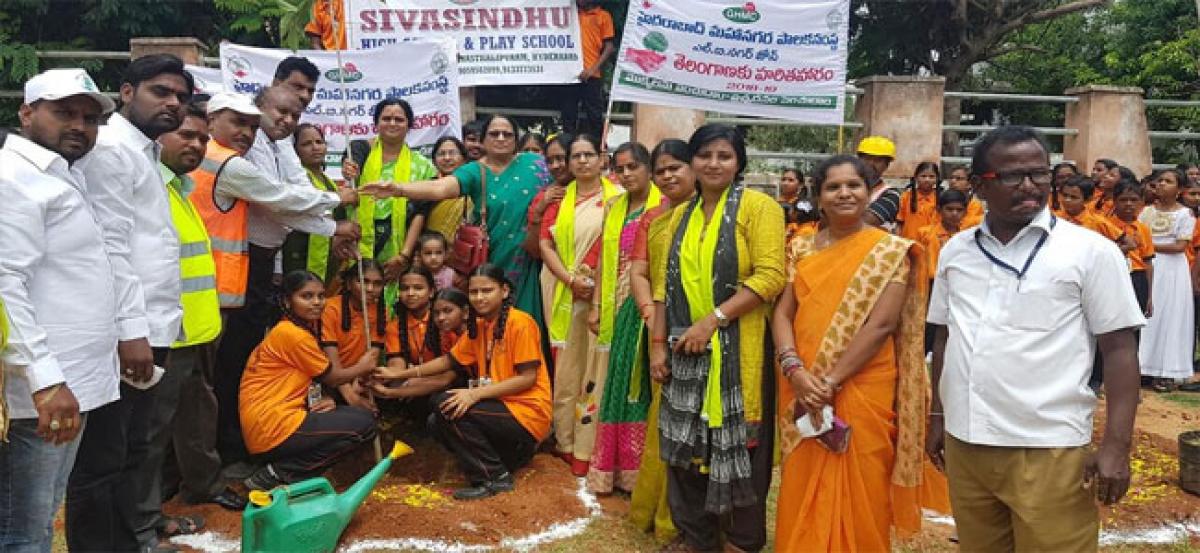 Corporator Lakshmi Prasanna distributes 1,000 saplings to students