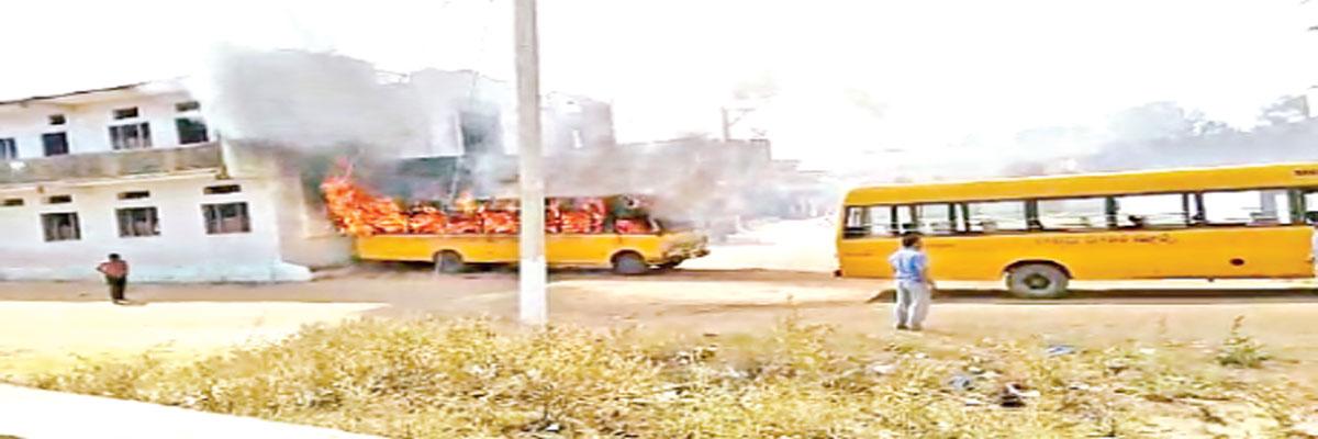 Bus gutted on school premises
