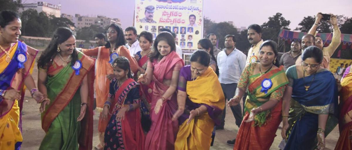 Women cops celebrate Bathukamma