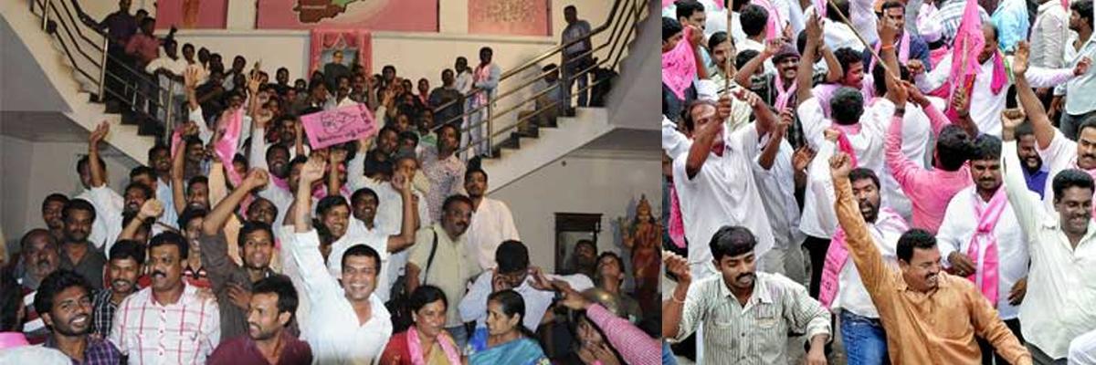 Celebrations at TRS HQ in Hyderabad