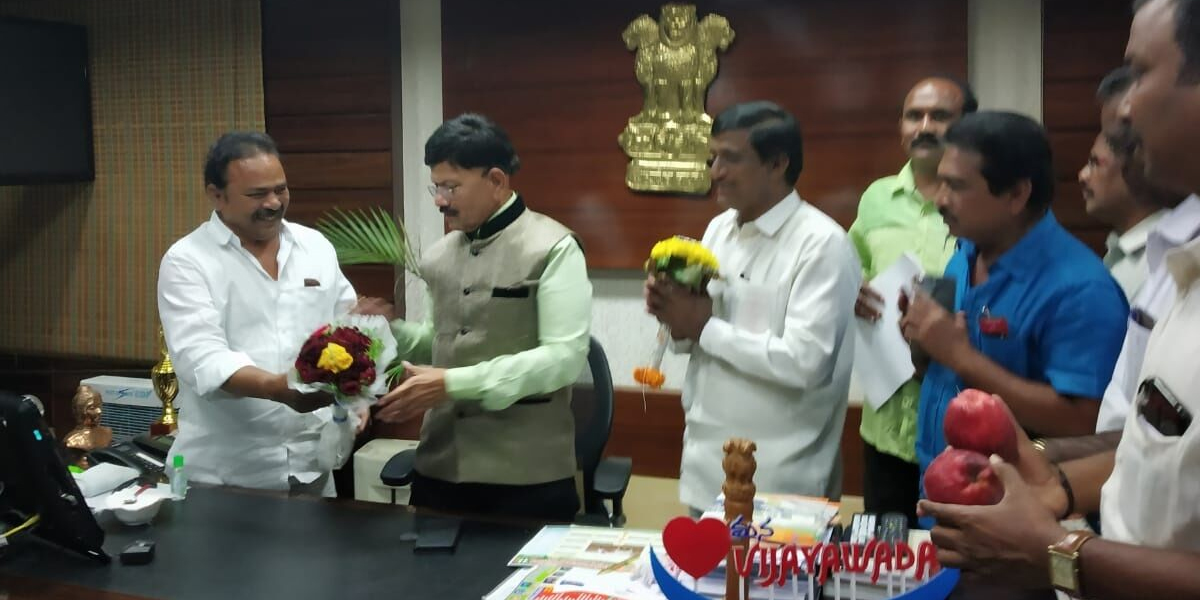 Collector B Lakshmikantham greeted by PRTU leaders in Vijayawada