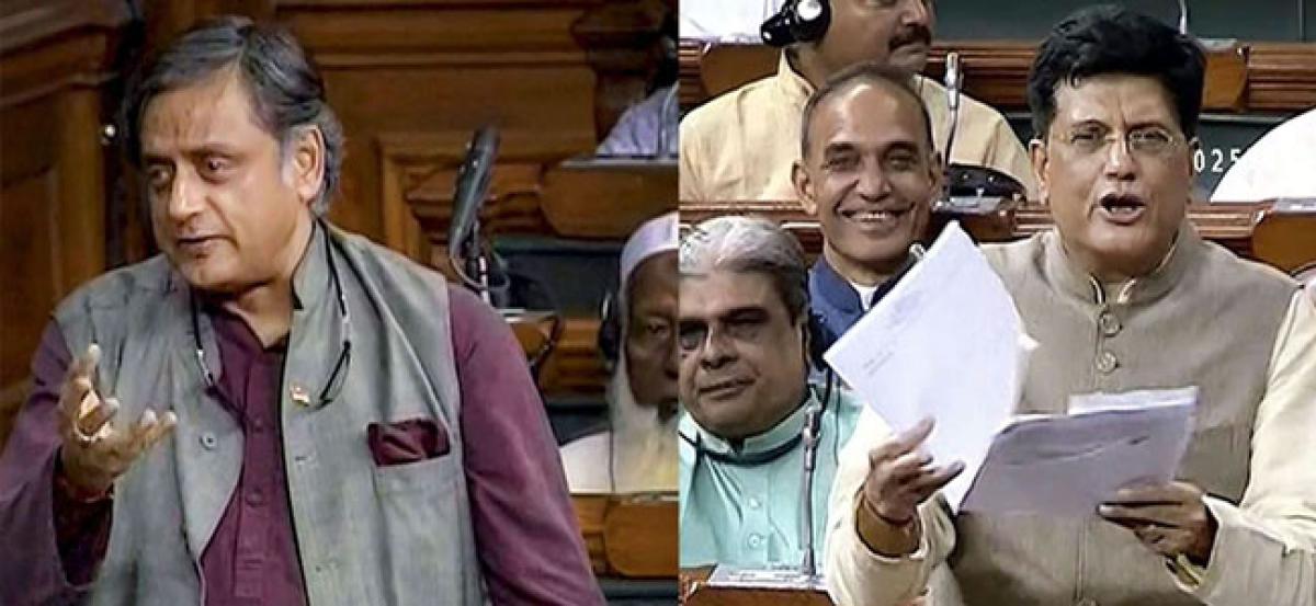 Cant understand your foreign English accent: Piyush Goyals jibe at Shashi Tharoor in Lok Sabha