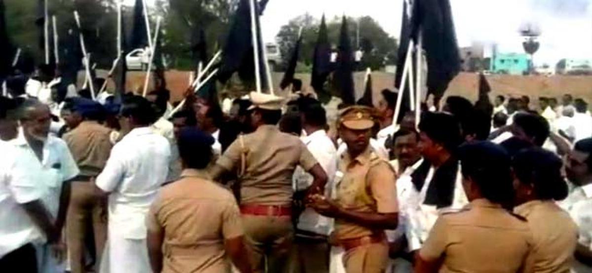 DMK workers show black flags, hurl stones, slippers at Nirmala Sitharamans convoy