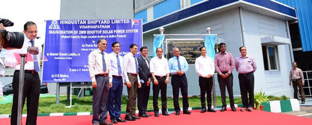 Largest rooftop solar plant in state inaugurated at Hindustan Shipyard Limited