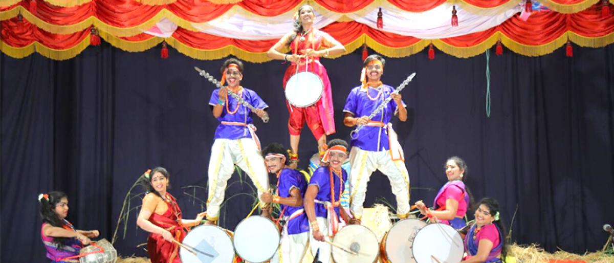 Students display exhibits at Krishna Tarang at PB Siddhartha Arts and Science College in Vijayawada