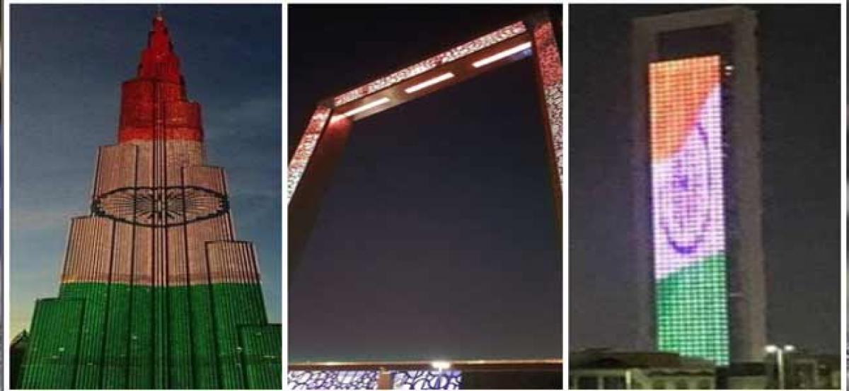 Dubais iconic buildings light up in colours of Indian Flag