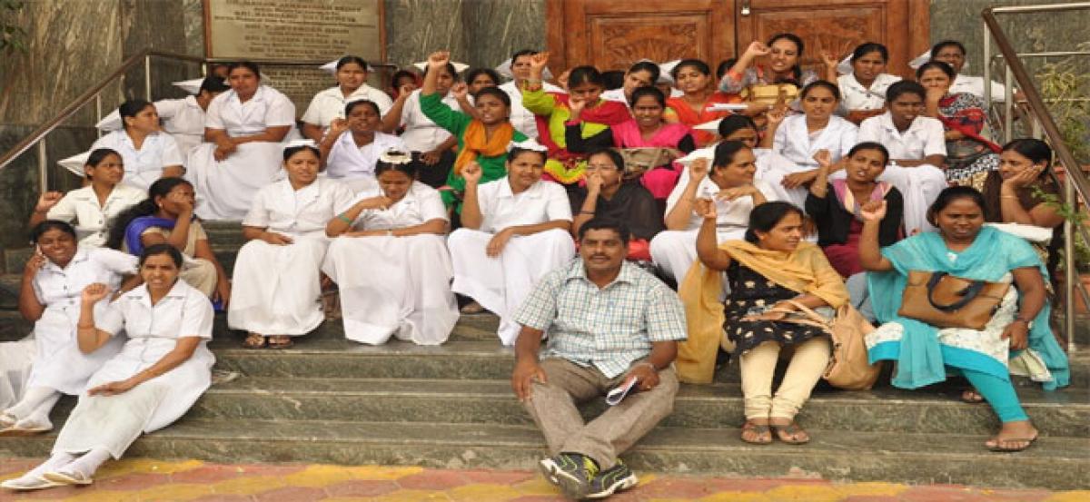 Gandhi Hospital outsourcing nursing staff stage protest