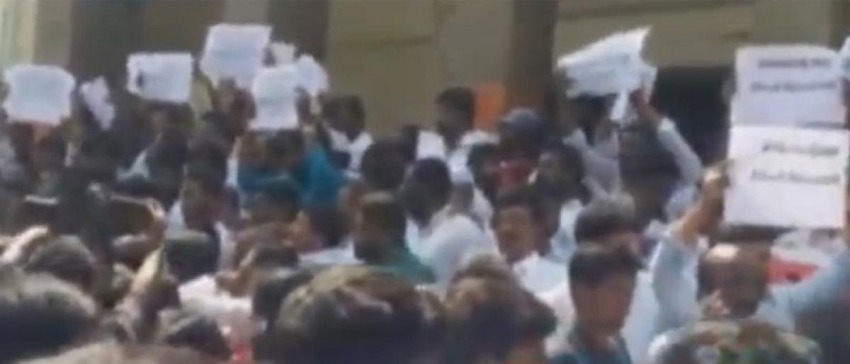 Tension mounts at Gandhi Bhavan demanding Seri Lingampally ticket to Bikshapati Yadav