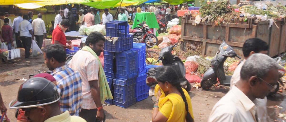 Garbage piles up at Rythu Bazaar in Vijayawada