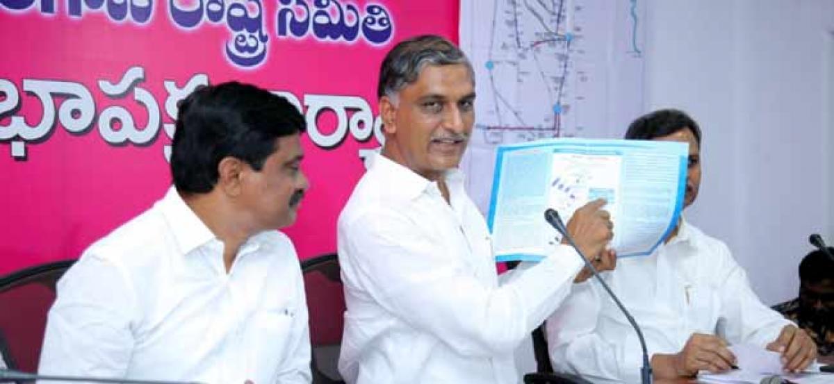 Harish Rao lashes on Congress for obstructing Kaleshwaram