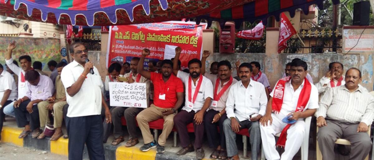 RTC Credit Society members sit on mass hunger strike in Musheerabad