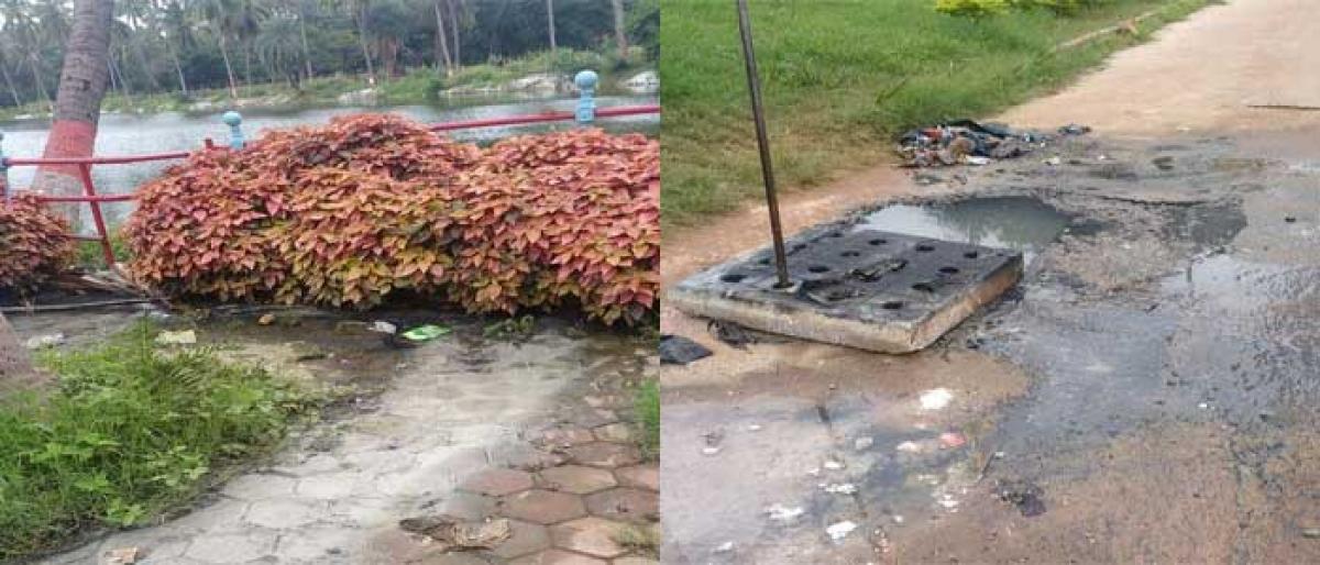 Overflowing drains greet joggers at Indira Park