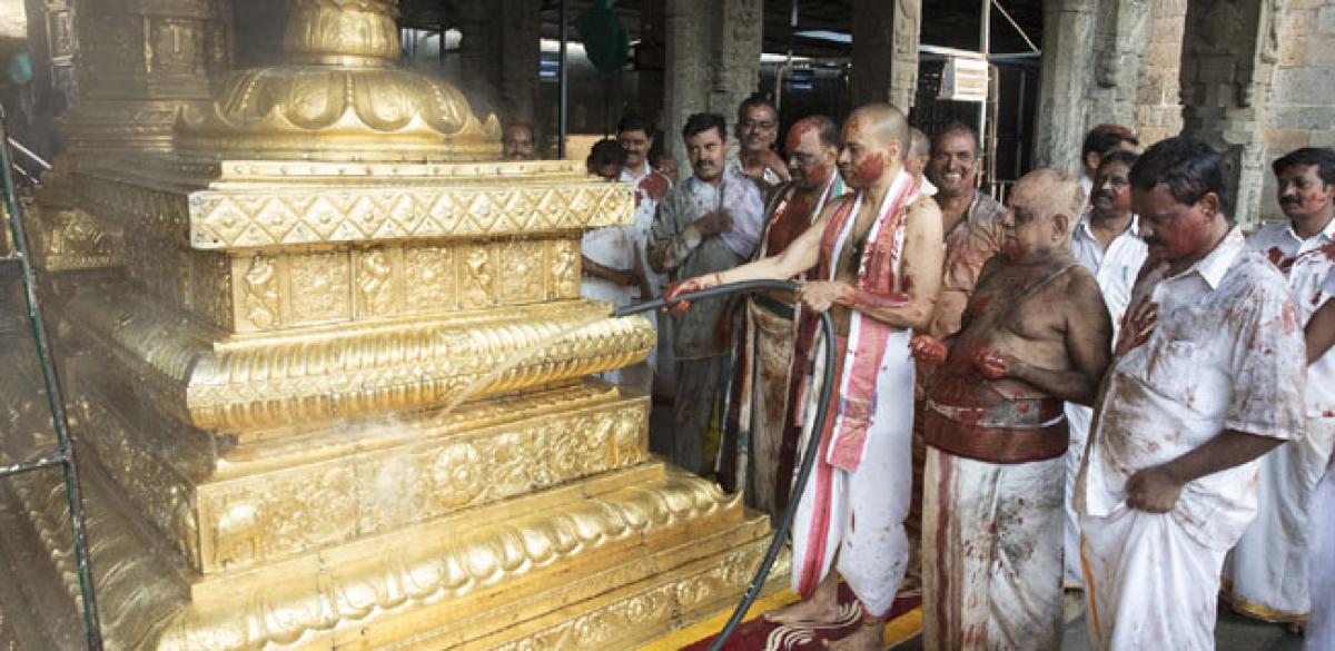 Srivari temple cleansed ahead of Brahmotsavams
