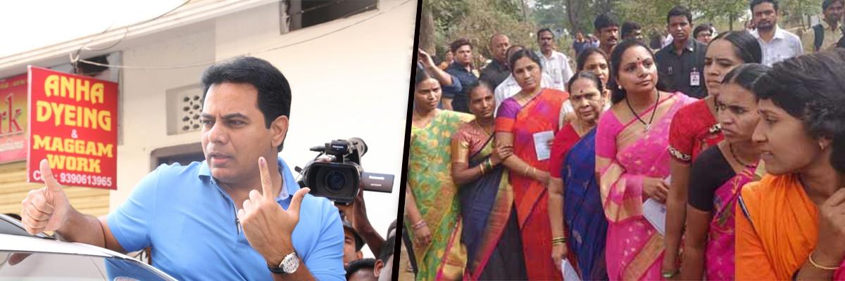 KTR, MP Kavitha casts their vote in Telangana assembly elections