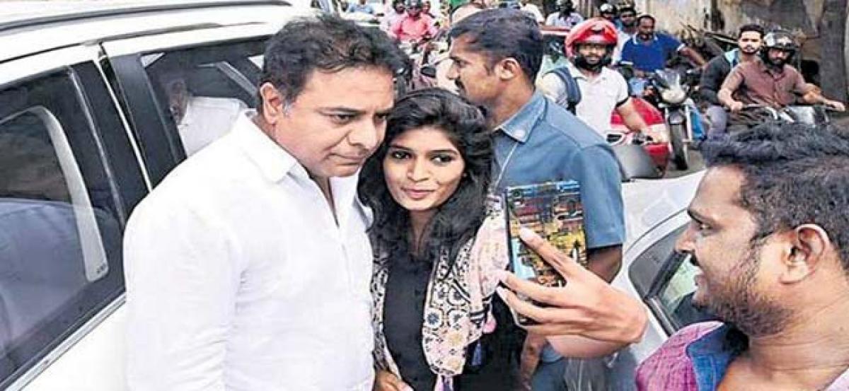 KTR gets stuck in traffic,  poses to selfie