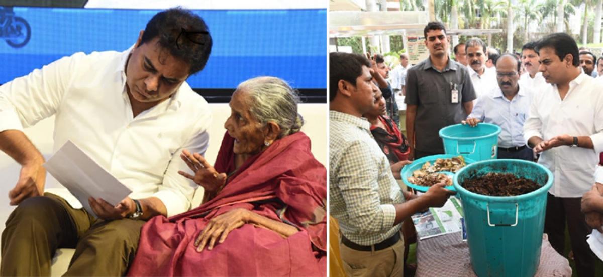 KTR redressing grievance of octagenarian woman steals the show at Mana Nagaram