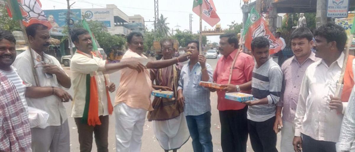 Kothagudem BJP leaders celebrates party victory in Karnataka polls