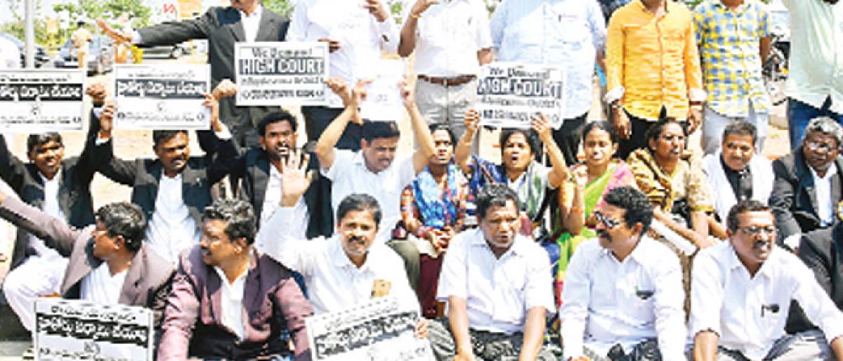 Seema lawyers stage dharna  at Assembly for High Court