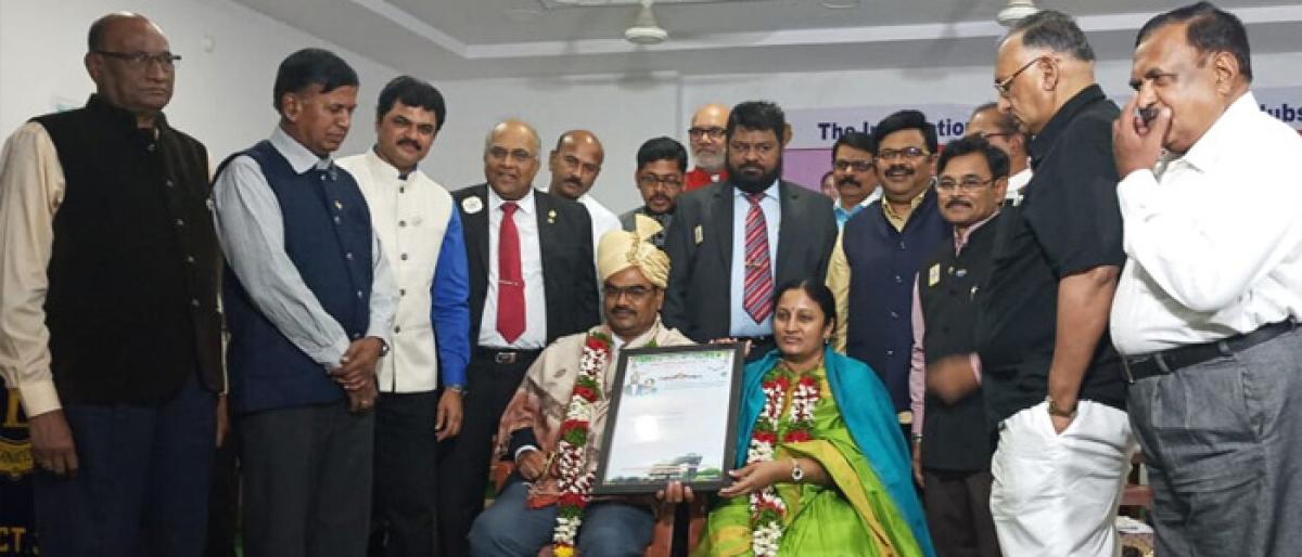 Lions Club district governor Sampath Reddy felicitated
