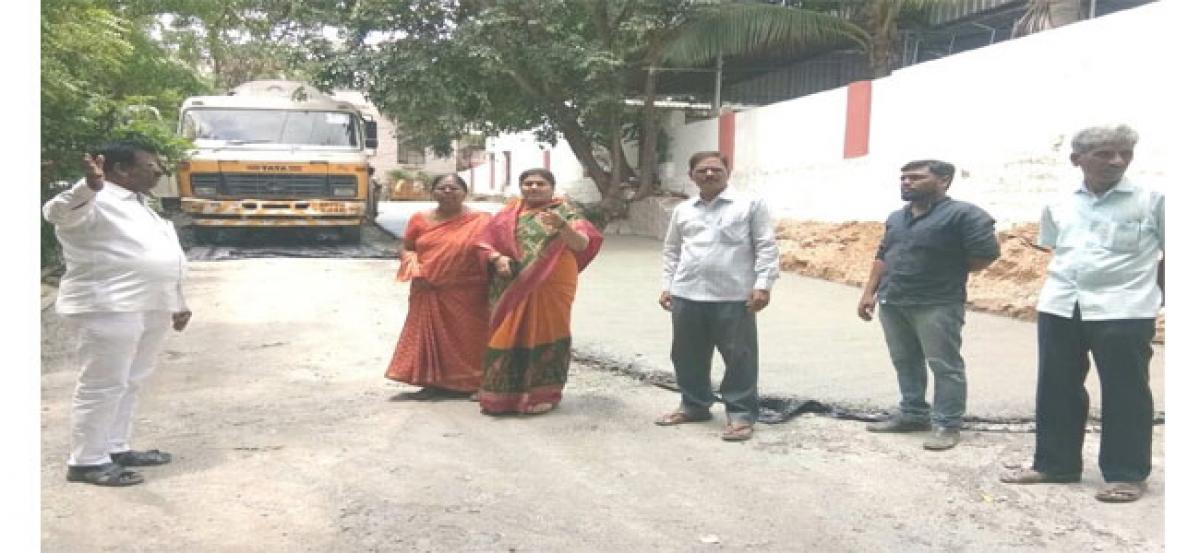 CC road works inspected by Corporator V Poojitha Jagadeeshwar Goud