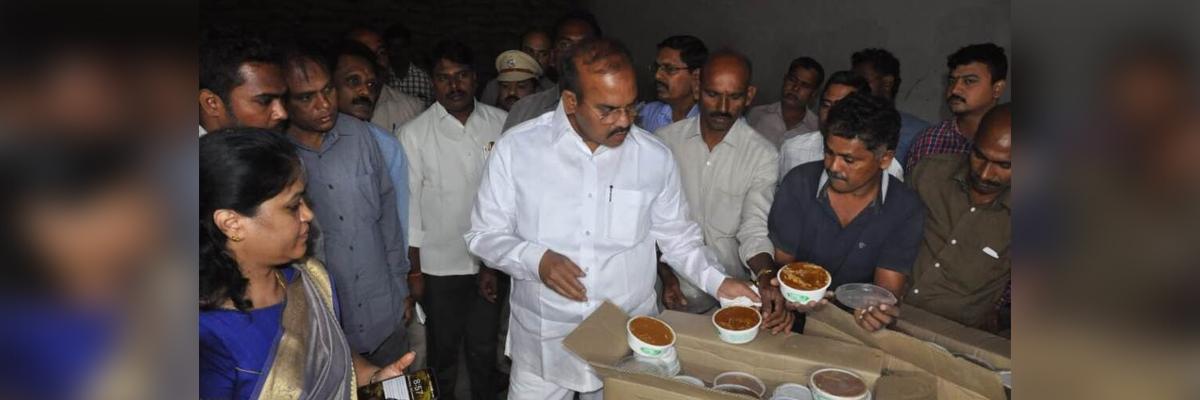Minister P Pulla Rao inspects civil supplies godown to check quality of essentials