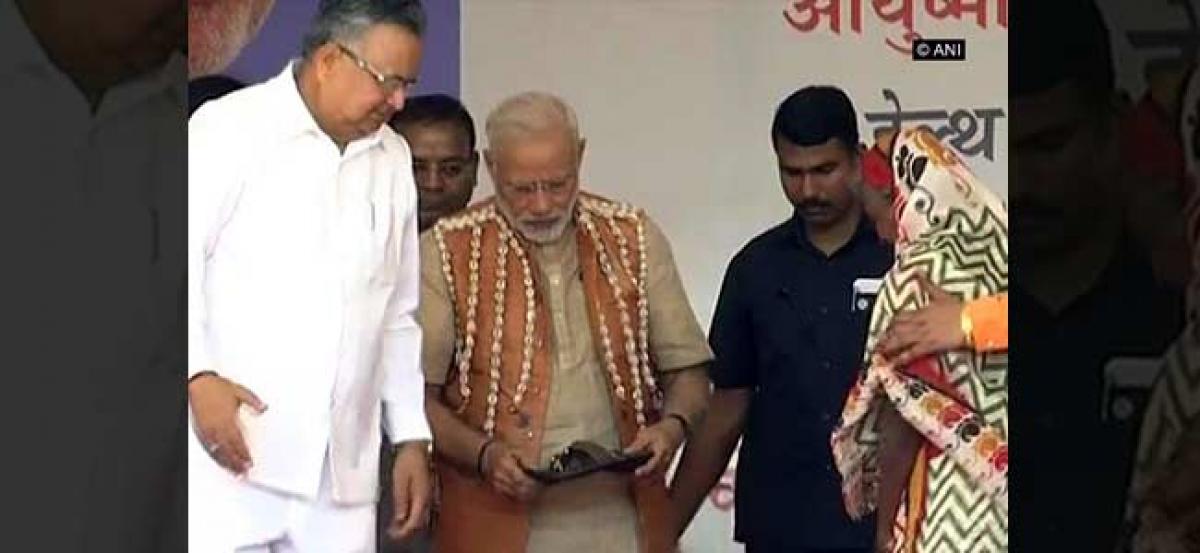 Chhattisgarh: PM Modi presents pair of slippers to tribal woman