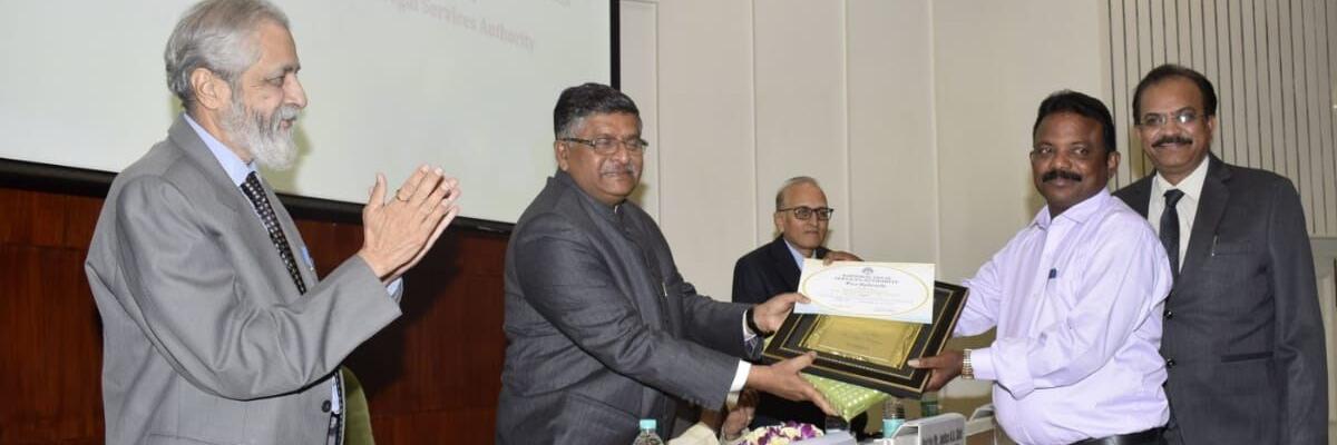Prakasam DLSA Chairman, PLV Sagar receives awards from NLSA