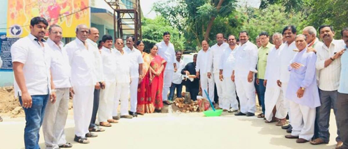 Corporator Sangeetha lays stone for Nagole Government School