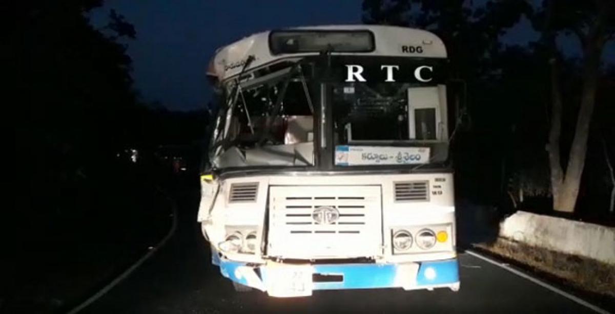 13 hurt as two RTC buses collide on Srisailam ghat road