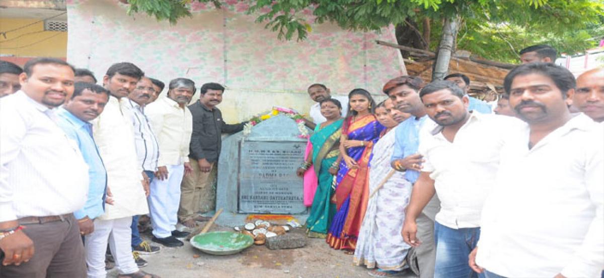 Minister Padma T Padma Rao Goud lays stone for development works