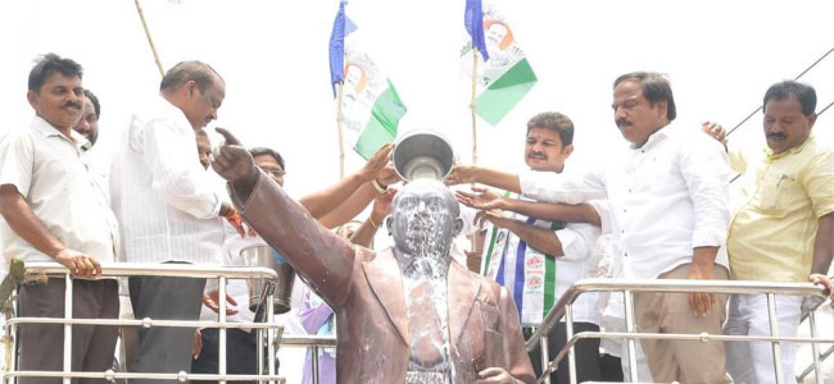 Paalabhishekam performed to Ambedkar statue