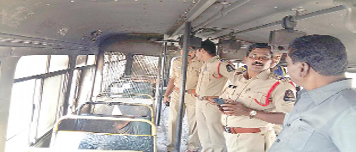 RTC bus partially gutted as miscreants set it on fire