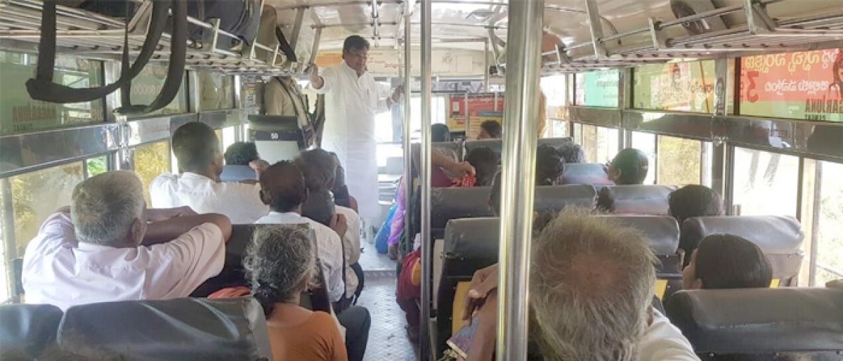 RTC chairman Varla Ramaiah surprise check of Avanigadda to Vijayawada express bus service
