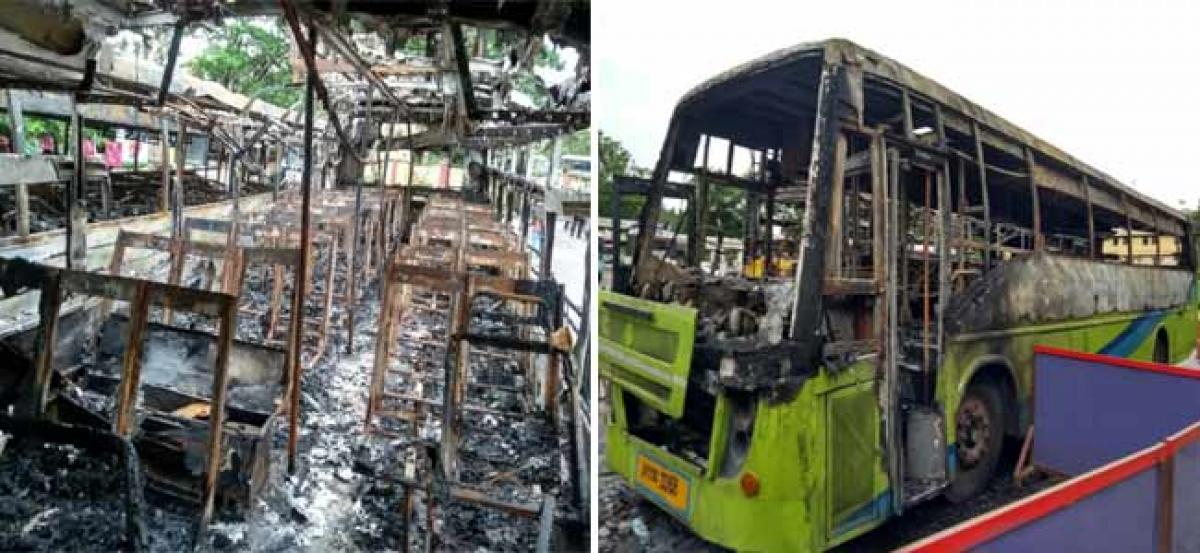 5 TSRTC buses gutted in fire mishap