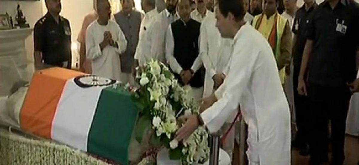 Rahul Gandhi pays tribute to Atal Bihari Vajpayee at his residence