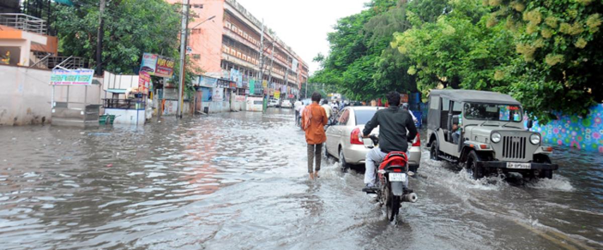 Rain inundates roads in city