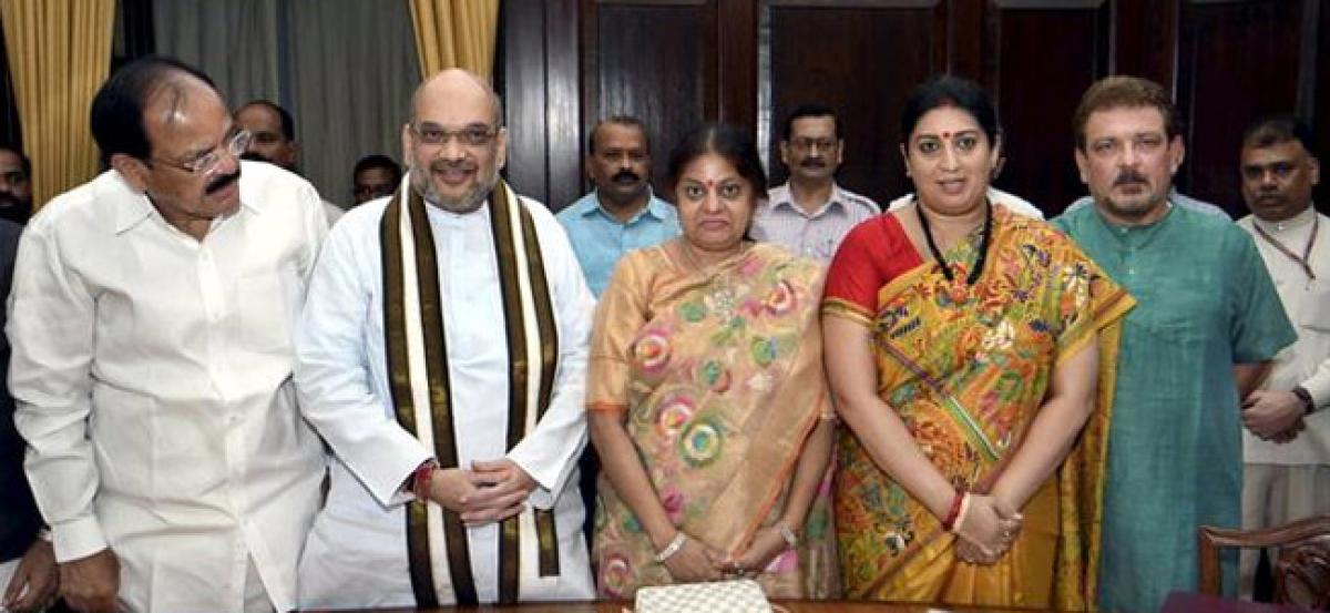 Shah, Irani take oath as Rajya Sabha members