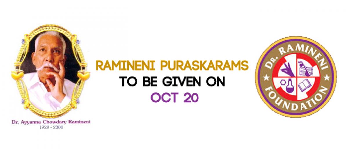 Ramineni puraskarams to be given on Oct 20