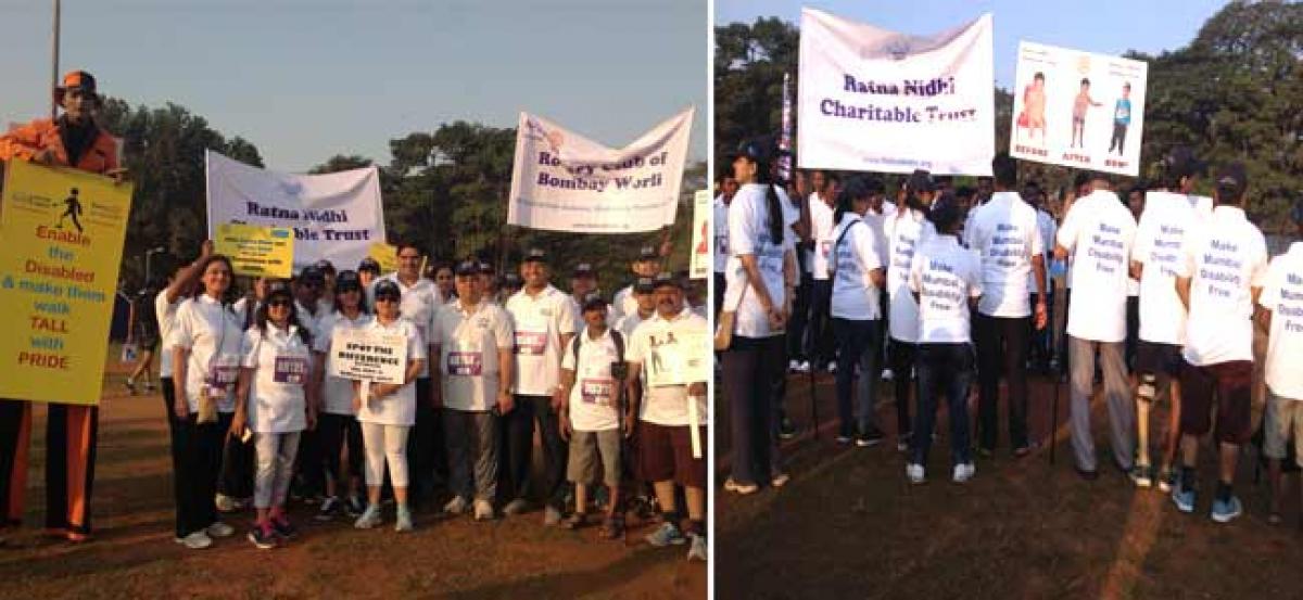 Jaipur foot beneficiaries from Ratna Nidhi Trust take part in the  Tata Mumbai Marathon