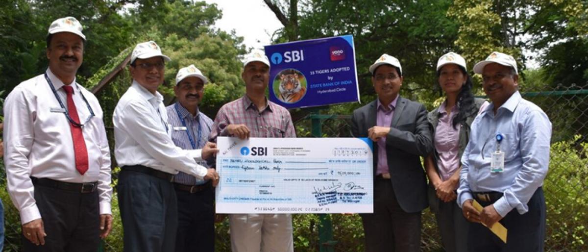 SBI adopts 15 tigers in Hyderabad zoo; hands over Rs 15 lakh cheque